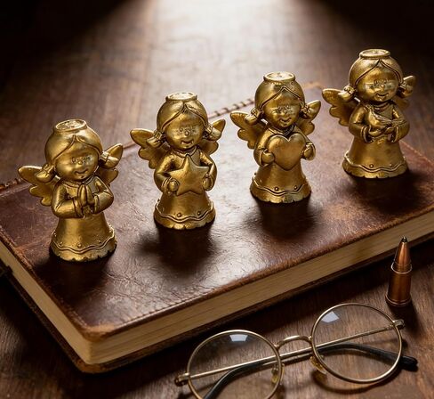 4 Pack Gold Little Angel Figurines 1.7 inch Miniature Angels Girl Cute Adorable Tiny Cherub Statue Resin Sculpture Indoor Outdoor Home Garden Decor in Saudi Arabia