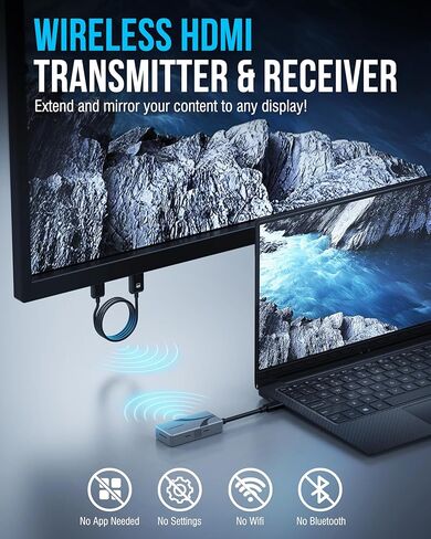 SABRENT Wireless HDMI USB C Screen Mirroring Kit, 1080p 60Hz Transmitter & Receiver, Plug and Play USB C to HDMI Adapter for Laptop Phone Tablet TV Projector (DA-TCHR) in Saudi Arabia