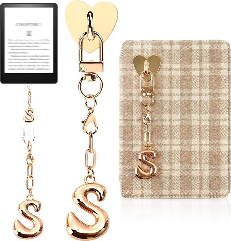 Kindle Dust Plug Charm & Chain, Alphabet Letter Charms with Removable Heart Hook, Type-C Charger Port Dust Plug Accessories Compatible with Kindle E-Reader/Tablet/Phone, Gifts for Book Lovers in Saudi Arabia