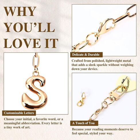 Kindle Dust Plug Charm & Chain, Alphabet Letter Charms with Removable Heart Hook, Type-C Charger Port Dust Plug Accessories Compatible with Kindle E-Reader/Tablet/Phone, Gifts for Book Lovers in Saudi Arabia