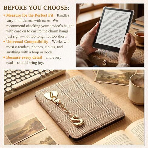 Kindle Dust Plug Charm & Chain, Alphabet Letter Charms with Removable Heart Hook, Type-C Charger Port Dust Plug Accessories Compatible with Kindle E-Reader/Tablet/Phone, Gifts for Book Lovers in Saudi Arabia
