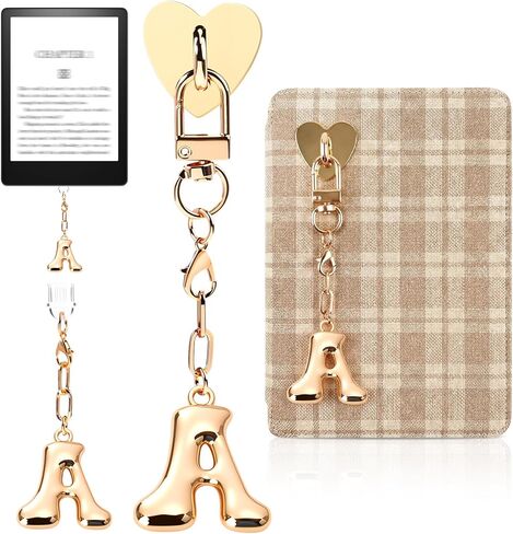 Kindle Dust Plug Charm & Chain, Alphabet Letter Charms with Removable Heart Hook, Type-C Charger Port Dust Plug Accessories Compatible with Kindle E-Reader/Tablet/Phone, Gifts for Book Lovers in Saudi Arabia