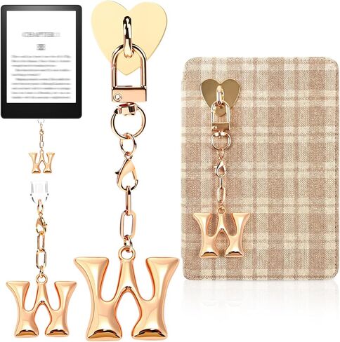 Kindle Dust Plug Charm & Chain, Alphabet Letter Charms with Removable Heart Hook, Type-C Charger Port Dust Plug Accessories Compatible with Kindle E-Reader/Tablet/Phone, Gifts for Book Lovers in Saudi Arabia