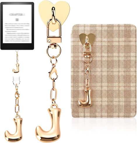 Kindle Dust Plug Charm & Chain, Alphabet Letter Charms with Removable Heart Hook, Type-C Charger Port Dust Plug Accessories Compatible with Kindle E-Reader/Tablet/Phone, Gifts for Book Lovers in Saudi Arabia
