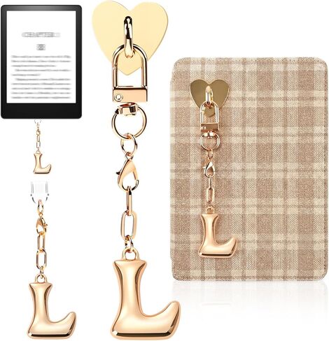 Kindle Dust Plug Charm & Chain, Alphabet Letter Charms with Removable Heart Hook, Type-C Charger Port Dust Plug Accessories Compatible with Kindle E-Reader/Tablet/Phone, Gifts for Book Lovers in Saudi Arabia