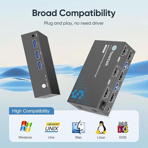 HDMI KVM Switch 2 شاشات 2 جهاز كمبيوتر، USB 3.0، 4K@60 هرتز KVM مفاتيح مشاركة الشاشات المزدوجة لوحة المفاتيح والماوس والطابعة بين جهازي كمبيوتر، مع EDID، 2 كابلات USB ووحدة التحكم in Kuwait