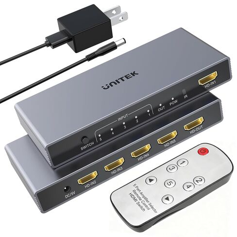 Unitek HDMI Switch 5 Computers 1 Monitor with Remote-4K HDMI Switcher Compatible with PC PS5 PS4 Xbox DVD Player Fire Stick TV 5 Ports Switcher Support for Office Entertainment Home Theater in Saudi Arabia