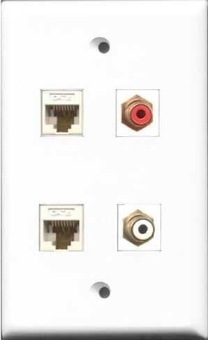 RiteAV 1 منفذ RCA أحمر ومنفذ RCA أبيض 2 منفذ Cat6 إيثرنت لوحة حائط بيضاء in Saudi Arabia