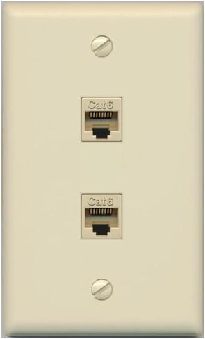 RiteAV 2 Port Cat6 Ethernet Wall Plate Jack Female-Female - Flat [Ivory/Ivory] in Saudi Arabia