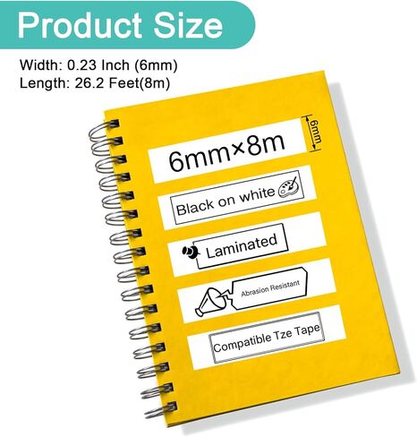 Nineleaf TZe-211 Label Tape 6mm 0.23 Laminated White tz211 TZe tz Black on White Compatible with Brother P Touch Label Maker Tape 1/4" for Brother Ptouch PT-H100 PT-H110 D200 D210, 8 Pack in Saudi Arabia