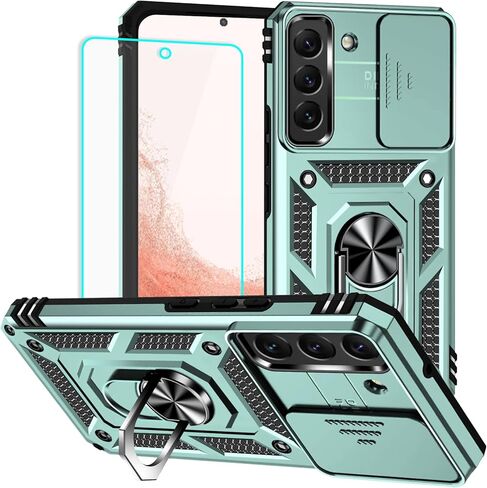 HNHYGETE for Galaxy S22 Plus Case with Screen Protector: [Military Grade 20ft. Drop Tested] Slide Camera Cover Ring Shockproof Protective Phone Case for - Samsung Galaxy S22 Plus (Dark Green) in Saudi Arabia