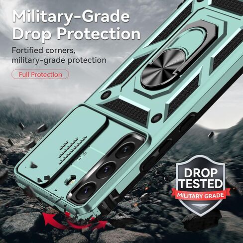 HNHYGETE for Galaxy S22 Plus Case with Screen Protector: [Military Grade 20ft. Drop Tested] Slide Camera Cover Ring Shockproof Protective Phone Case for - Samsung Galaxy S22 Plus (Dark Green) in Saudi Arabia