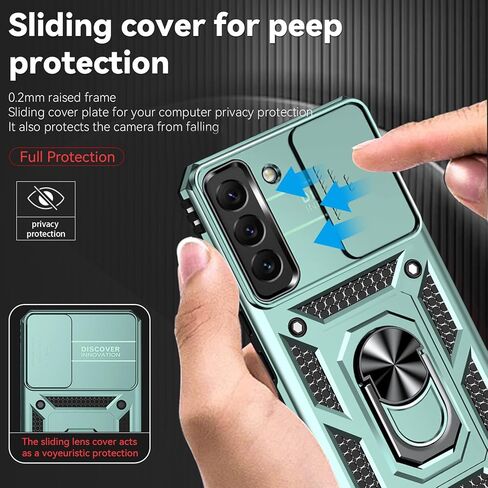 HNHYGETE for Galaxy S22 Plus Case with Screen Protector: [Military Grade 20ft. Drop Tested] Slide Camera Cover Ring Shockproof Protective Phone Case for - Samsung Galaxy S22 Plus (Dark Green) in Saudi Arabia