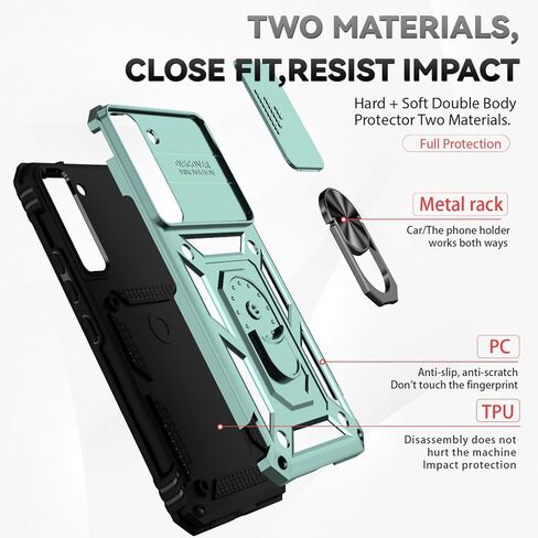 HNHYGETE for Galaxy S22 Plus Case with Screen Protector: [Military Grade 20ft. Drop Tested] Slide Camera Cover Ring Shockproof Protective Phone Case for - Samsung Galaxy S22 Plus (Dark Green) in Saudi Arabia