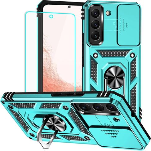 HNHYGETE for Galaxy S22 Plus Case with Screen Protector: [Military Grade 20ft. Drop Tested] Slide Camera Cover Ring Shockproof Protective Phone Case for - Samsung Galaxy S22 Plus (Dark Green) in Saudi Arabia