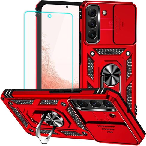 HNHYGETE for Galaxy S22 Plus Case with Screen Protector: [Military Grade 20ft. Drop Tested] Slide Camera Cover Ring Shockproof Protective Phone Case for - Samsung Galaxy S22 Plus (Dark Green) in Saudi Arabia