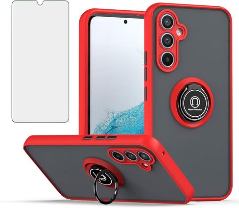 Phone Case for Samsung Galaxy S24 Ultra 5G Translucent Matte with Tempered Glass Screen Protector Finger Ring Rotating Stand Magnetic Car Mount Cover S24Ultra 24S S 24 24Ultra Women Men Black in Saudi Arabia