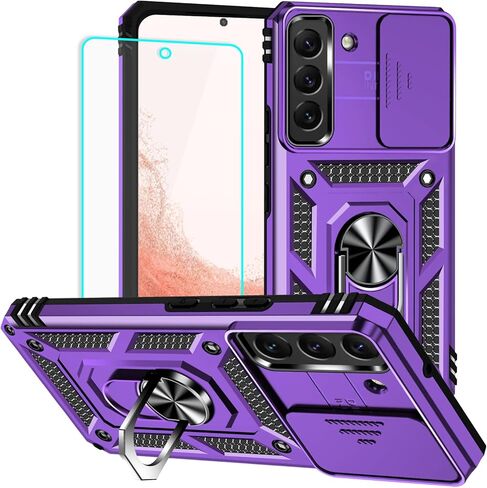 HNHYGETE for Galaxy S22 Plus Case with Screen Protector: [Military Grade 20ft. Drop Tested] Slide Camera Cover Ring Shockproof Protective Phone Case for - Samsung Galaxy S22 Plus (Dark Green) in Saudi Arabia