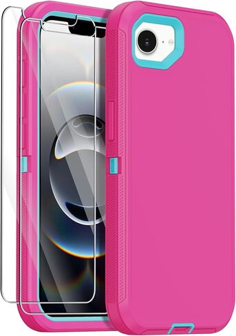 Annymall for iPhone 16e Case with 2 Screen Protector,Shockproof Drop Protection Full Body Heavy Duty 3 Layer Military Rugged Durable Phone Cover for Apple iPhone 16e 6.1 inch 2025 (Pink) in Saudi Arabia