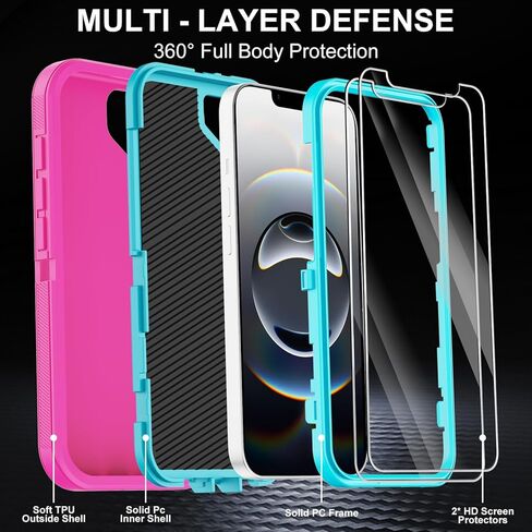 Annymall for iPhone 16e Case with 2 Screen Protector,Shockproof Drop Protection Full Body Heavy Duty 3 Layer Military Rugged Durable Phone Cover for Apple iPhone 16e 6.1 inch 2025 (Pink) in Saudi Arabia