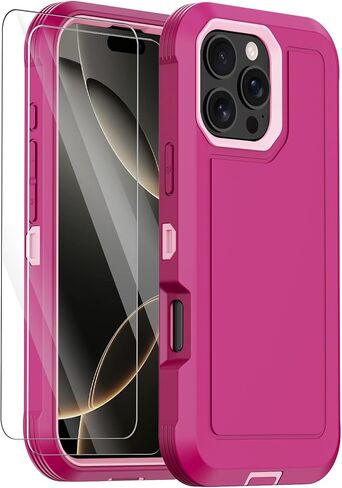 Annymall for iPhone 16e Case with 2 Screen Protector,Shockproof Drop Protection Full Body Heavy Duty 3 Layer Military Rugged Durable Phone Cover for Apple iPhone 16e 6.1 inch 2025 (Pink) in Saudi Arabia