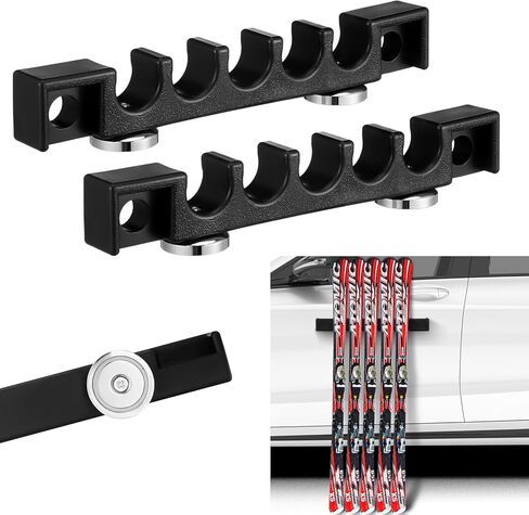 Soulchen 2 Pack Magnetic Ski & Snowboard Car Holder, Keeps Skis & Boards Upright, Protects Vehicle Paintwork from Scratches, Holds up to 5 Skis/Poles, Gifts for Ski Enthusiasts in Saudi Arabia