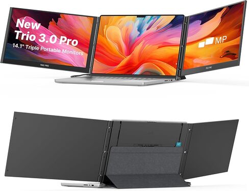 New Mobile Pixels Trio 3 Pro Triple Portable Monitor, 14.1" QHD 1400P Monitor with Built-in Kickstand, Expand to Triple Screens with USB-C, 65W Pass-Through Charging, Compatible with Mac & Windows in Saudi Arabia