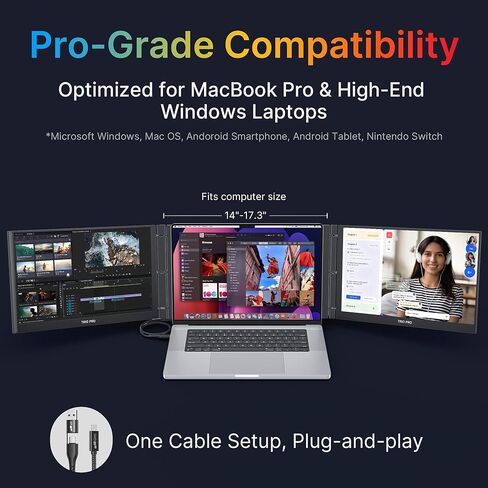 New Mobile Pixels Trio 3 Pro Triple Portable Monitor, 14.1" QHD 1400P Monitor with Built-in Kickstand, Expand to Triple Screens with USB-C, 65W Pass-Through Charging, Compatible with Mac & Windows in Saudi Arabia