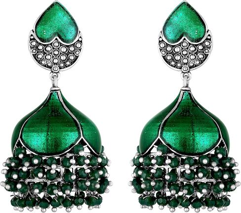 Aheli الأزرق اللون المينا Jhumki Jhumka اللؤلؤ استرخى أقراط الهندي العرقية حفل زفاف بيان الموضة مجوهرات هدية للنساء in Saudi Arabia