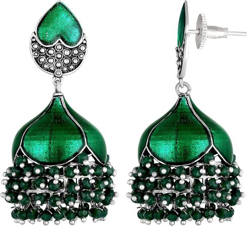 Aheli الأزرق اللون المينا Jhumki Jhumka اللؤلؤ استرخى أقراط الهندي العرقية حفل زفاف بيان الموضة مجوهرات هدية للنساء in Saudi Arabia