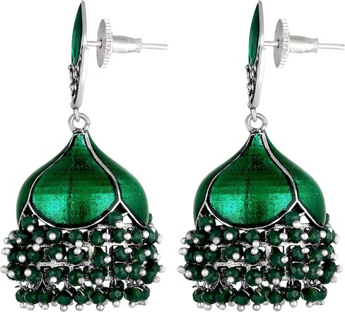 Aheli الأزرق اللون المينا Jhumki Jhumka اللؤلؤ استرخى أقراط الهندي العرقية حفل زفاف بيان الموضة مجوهرات هدية للنساء in Saudi Arabia