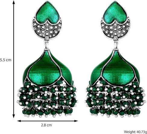 Aheli الأزرق اللون المينا Jhumki Jhumka اللؤلؤ استرخى أقراط الهندي العرقية حفل زفاف بيان الموضة مجوهرات هدية للنساء in Saudi Arabia