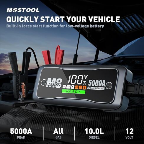 MOSTOOL M6 3000A Jump Starter 20000mAh - 10L Gas/8L Diesel 12V Car Booster with 30W PD Power Bank, 4" LCD, IP65 Waterproof for Sedans/SUVs/Trucks in Saudi Arabia