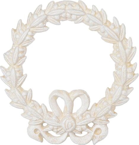 Sungmor White Cherub Wreath Wall Plauqe - Vintage Cast Iron Angel with Laurel Wreath Design, Shabby Chic Wall Hanging Art for Indoor & Outdoor Décor, Garden, Porch, Nursery - Victorian Style Ornament in Saudi Arabia
