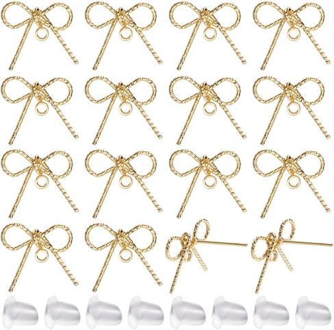 Sunnyclue 1 Box 50PCS REAL 18K GOLD PEST POST ESTRENGENTERS HEDERS BOWKNOT ARCRINGS HOURTERS CORRING ARCH مع أقراط ثقب للملحقات لصنع المجوهرات. in Saudi Arabia