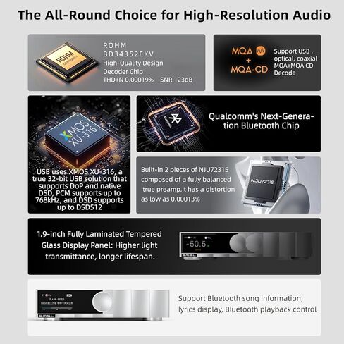 SMSL D200 Hi-res DAC ROHM BD34352EKV DAC Chip Bluetooth Lyrics Display يدعم إدخال الساعة 2X NJU72315 متوازن بالكامل True Preamp MQA MQA-CD كامل فك تشفير الصوت DAC USB/BT/مدخل بصري/محوري in Kuwait