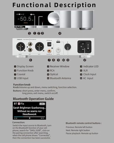 SMSL D200 Hi-res DAC ROHM BD34352EKV DAC Chip Bluetooth Lyrics Display يدعم إدخال الساعة 2X NJU72315 متوازن بالكامل True Preamp MQA MQA-CD كامل فك تشفير الصوت DAC USB/BT/مدخل بصري/محوري in Kuwait