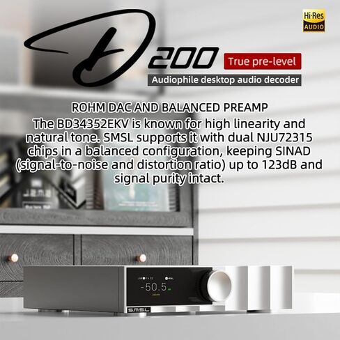 SMSL D200 Hi-res DAC ROHM BD34352EKV DAC Chip Bluetooth Lyrics Display يدعم إدخال الساعة 2X NJU72315 متوازن بالكامل True Preamp MQA MQA-CD كامل فك تشفير الصوت DAC USB/BT/مدخل بصري/محوري in Kuwait