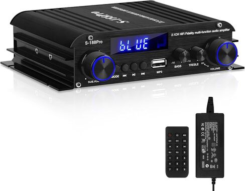 S-188Pro Bluetooth Amplifiers RMS 50WX2+60W Stereo Audio Amp Receivers for Home Speaker 2.1 Channel Max 600W Output Mini Power Amplifier w/FM Radio, Echo, MIC, USB, SD Input for Home Audio in Kuwait