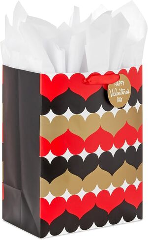 Hallmark 17 "حقيبة هدايا كبيرة في عيد الحب مع ورق منسجة (أسود ، حمراء ، قلوب ذهبية) للزوج ، الزوجة ، صديقها ، صديقته ، المتزوجين حديثًا in Saudi Arabia