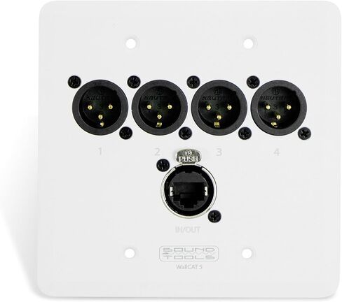 SoundTools Wall CAT 5 ذكر XLR أبيض - 4 قنوات صوتية فوق لوحة حائط CAT محمية مع etherCON - لوحة XLR بدون لحام لإشارات تناظرية/AES3/DMX للاستخدام في الاستوديو والمسرح والصوت والصورة in Kuwait