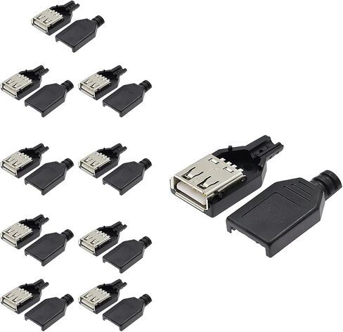 10 قطعة USB 2.0 نوع A أنثى المقابس موصلات ذاتية الصنع مع أغطية بلاستيكية سوداء 27x12x4 مللي متر لصيانة منفذ كابل الطاقة in Saudi Arabia
