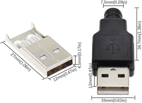 10 قطعة USB 2.0 نوع A أنثى المقابس موصلات ذاتية الصنع مع أغطية بلاستيكية سوداء 27x12x4 مللي متر لصيانة منفذ كابل الطاقة in Saudi Arabia