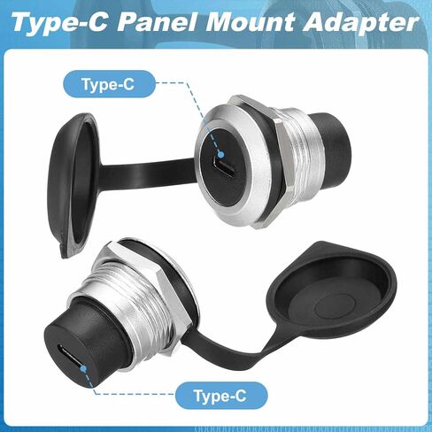 USB-C Panel Mount Adapter with Dust Cover, Type-C Panel Mount Coupler Round Pass Through Connector Female to Female Bulkhead Extension Adapter for Data Transfer/Charging, Silver in Saudi Arabia