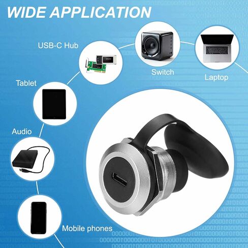 USB-C Panel Mount Adapter with Dust Cover, Type-C Panel Mount Coupler Round Pass Through Connector Female to Female Bulkhead Extension Adapter for Data Transfer/Charging, Silver in Saudi Arabia