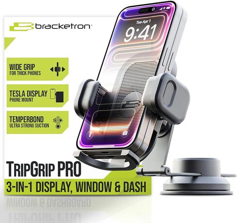 Bracketron TripGripPro Suction Cup Phone Mount for Car - 3-in-1 Tesla Phone Mount with 360° Rotation, Temperbond Suction Technology for Windshield Dashboard Display in Saudi Arabia