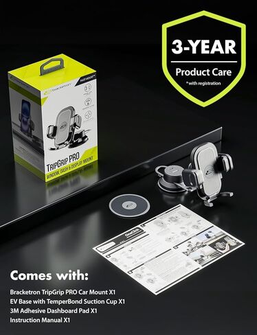 Bracketron TripGripPro Suction Cup Phone Mount for Car - 3-in-1 Tesla Phone Mount with 360° Rotation, Temperbond Suction Technology for Windshield Dashboard Display in Saudi Arabia