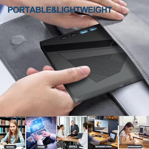 [محرك أقراص DVD خارجي 7 في 1، محرك أقراص CD/DVD خارجي للكمبيوتر المحمول مع 2 * نوع C، 2 * USB A، منفذ SD/TF، ​​مشغل DVD CD DVD، محرك الأقراص الضوئية للكمبيوتر المحمول Windows Linux MacOS (أسود) in Kuwait
