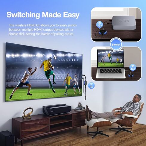 جهاز إرسال TIMBOOTECH 4K لاسلكي HDMI 2 وجهاز استقبال واحد، 2.4/5.8 جيجا هرتز HDMI لاسلكي متعدد TX، موسع فيديو وصوت لأجهزة الكمبيوتر المحمول، DSLR، صندوق التلفزيون، الهاتف الذكي للشاشة، جهاز العرض، التلفزيون - 328FT in Kuwait