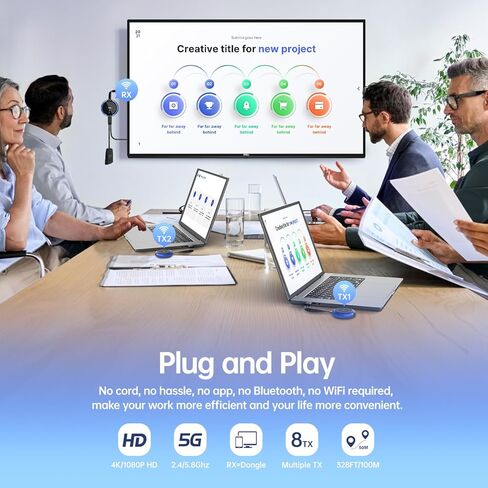 جهاز إرسال TIMBOOTECH 4K لاسلكي HDMI 2 وجهاز استقبال واحد، 2.4/5.8 جيجا هرتز HDMI لاسلكي متعدد TX، موسع فيديو وصوت لأجهزة الكمبيوتر المحمول، DSLR، صندوق التلفزيون، الهاتف الذكي للشاشة، جهاز العرض، التلفزيون - 328FT in Kuwait